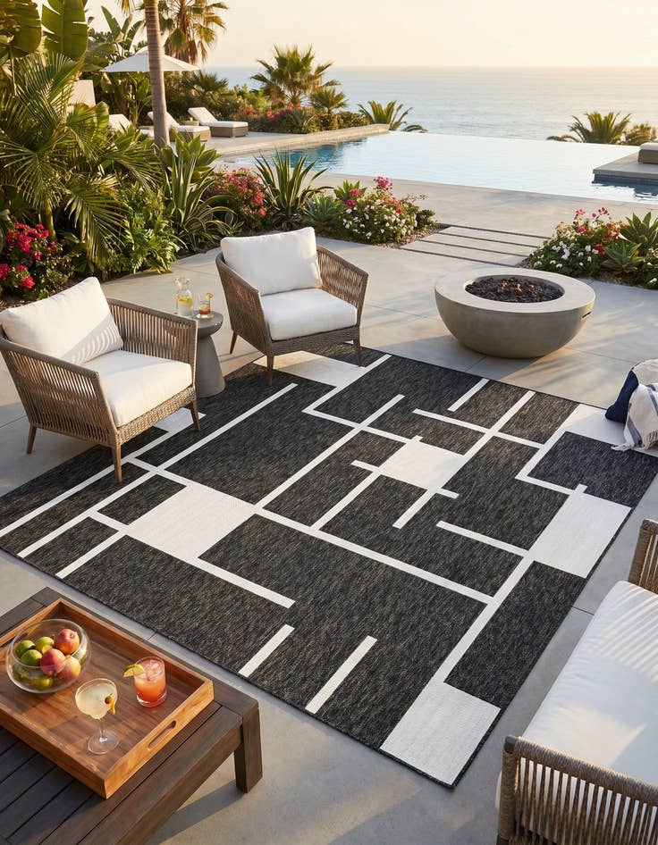 Detail image of 10' x 10' Easy-Clean Modern Indoor / Outdoor Square Rug