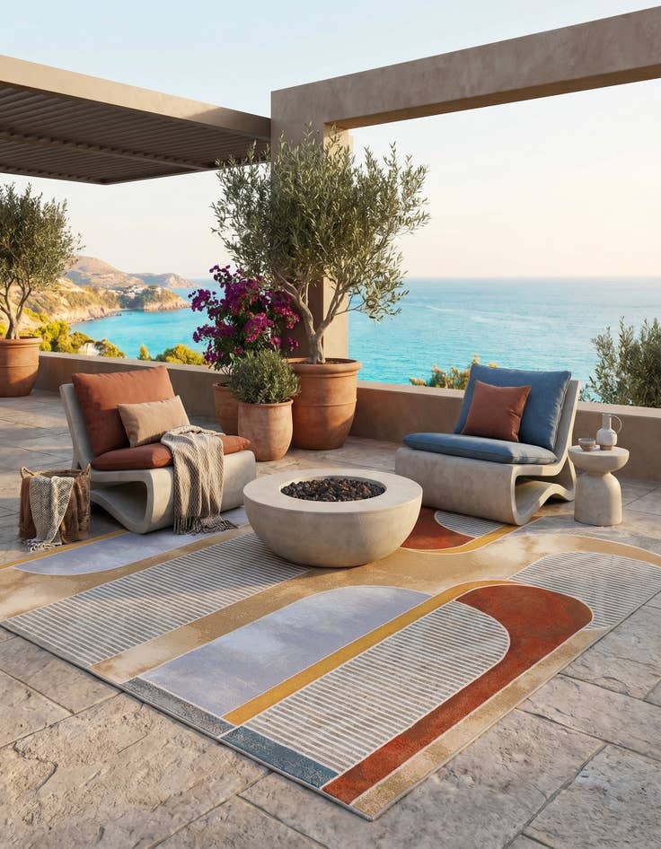 Detail image of 7' 10 x 7' 10 Easy-Clean Modern Indoor / Outdoor Square Rug