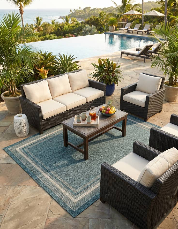 Detail image of 5' 3 x 8' Easy-Clean Border Indoor / Outdoor Rug