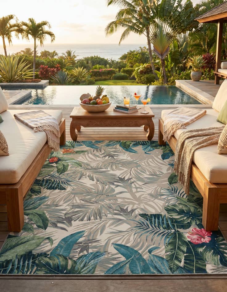 Detail image of 9' x 12' Easy-Clean Botanical Indoor / Outdoor Rug