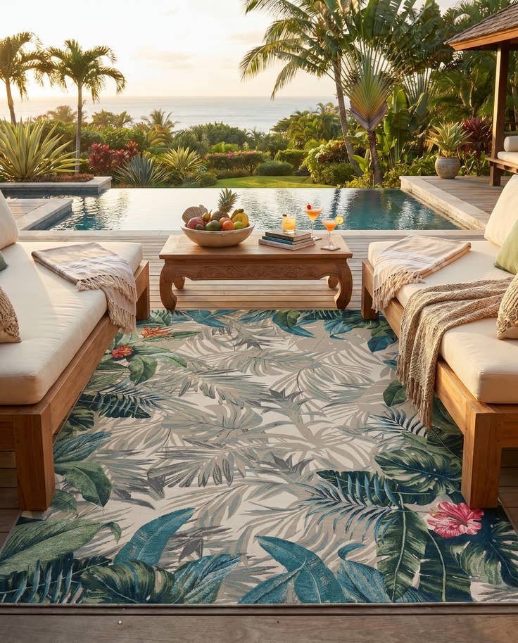 Detail image of 9' x 12' Easy-Clean Botanical Indoor / Outdoor Rug