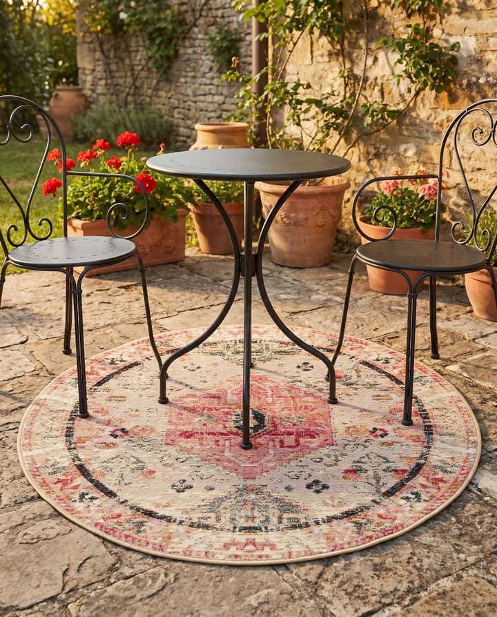 3' x 3' Easy-Clean Traditional Indoor / Outdoor Round Rug