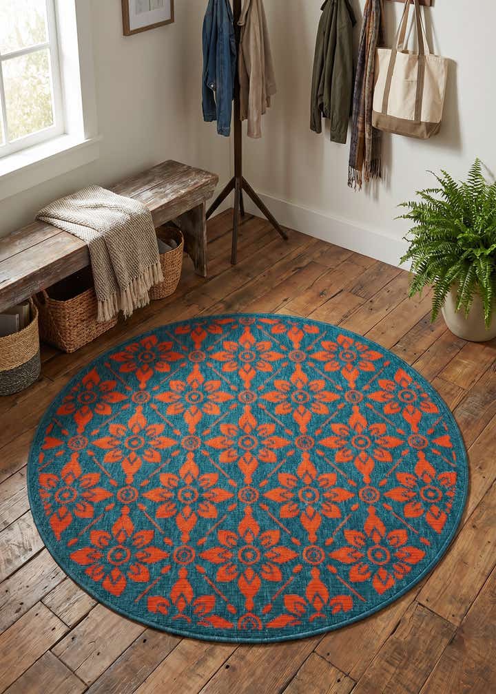 4' x 4' Easy-Clean Trellis Indoor / Outdoor Round Rug