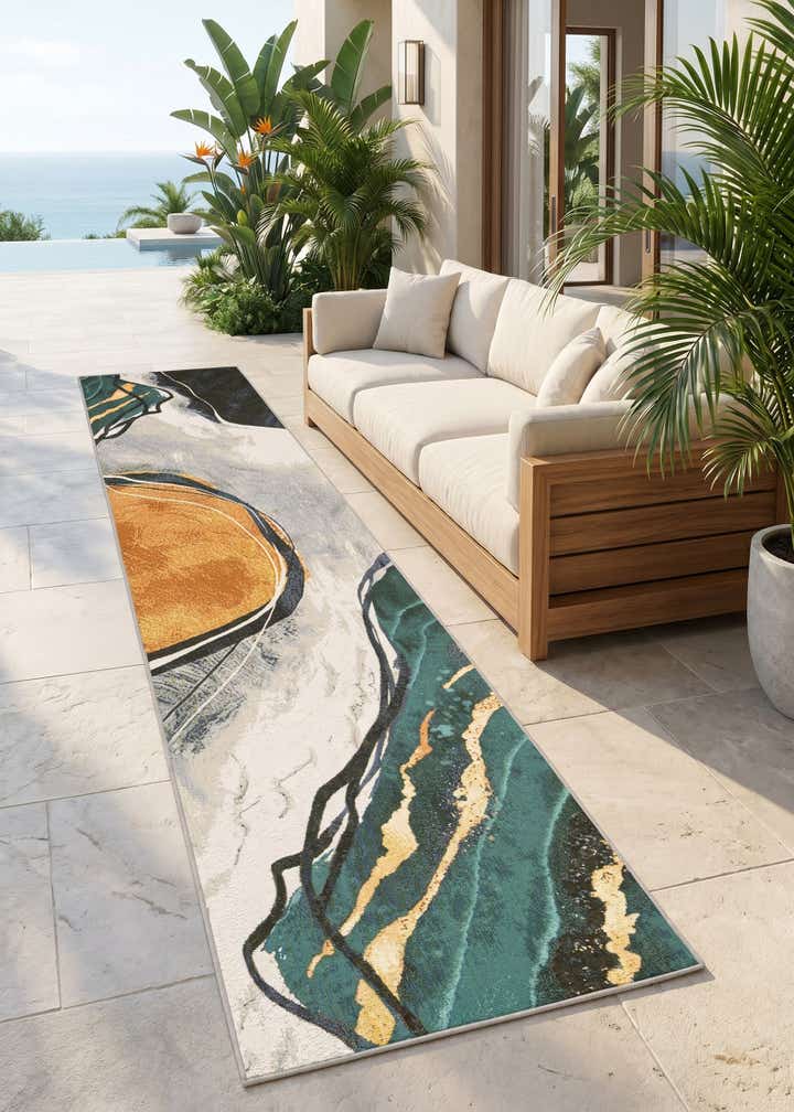 2' 7 x 12' Easy-Clean Modern Indoor / Outdoor Runner Rug