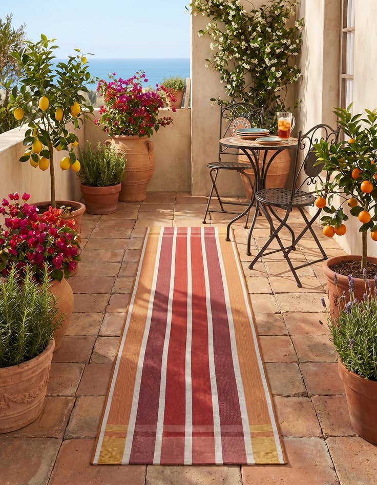 Detail image of 2' x 8' Easy-Clean Striped Indoor / Outdoor Runner Rug
