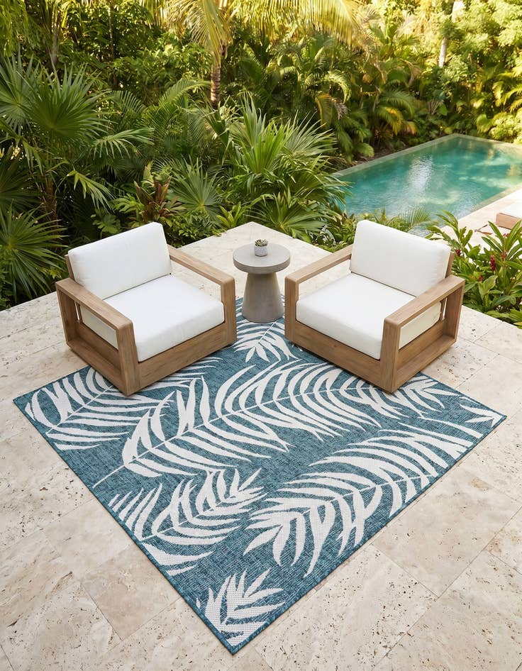 Detail image of 5' 3 x 5' 3 Easy-Clean Botanical Indoor / Outdoor Square Rug