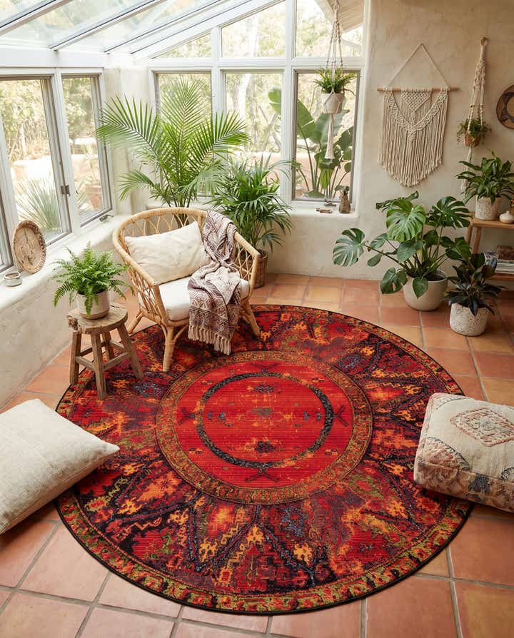 6' x 6' Easy-Clean Tribal Indoor / Outdoor Round Rug