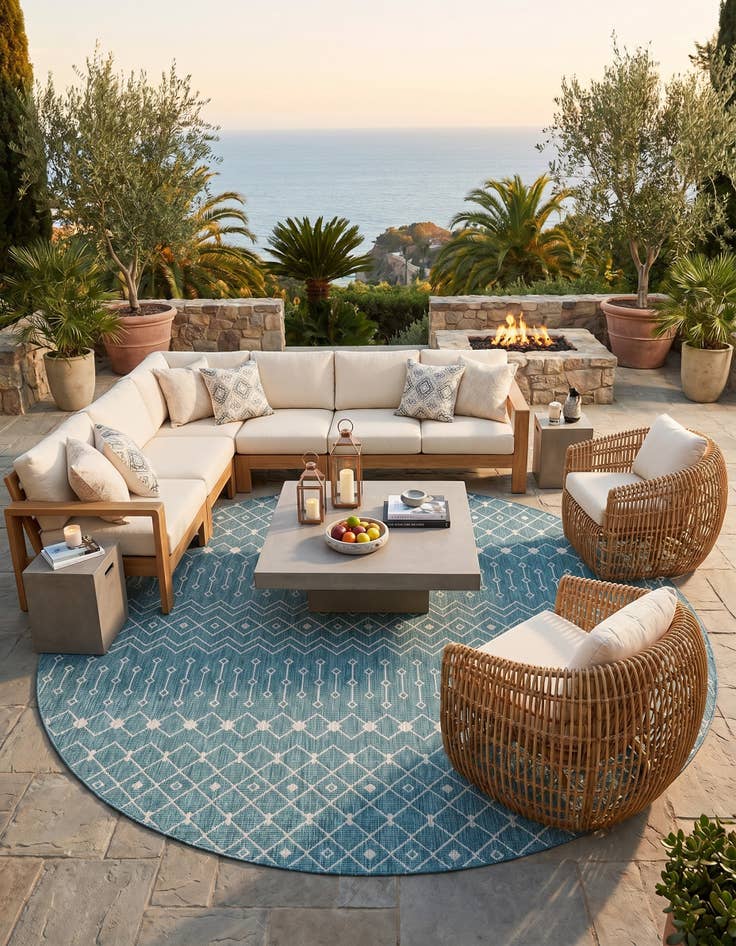 Detail image of 13' x 13' Easy-Clean Lattice Indoor / Outdoor Round Rug