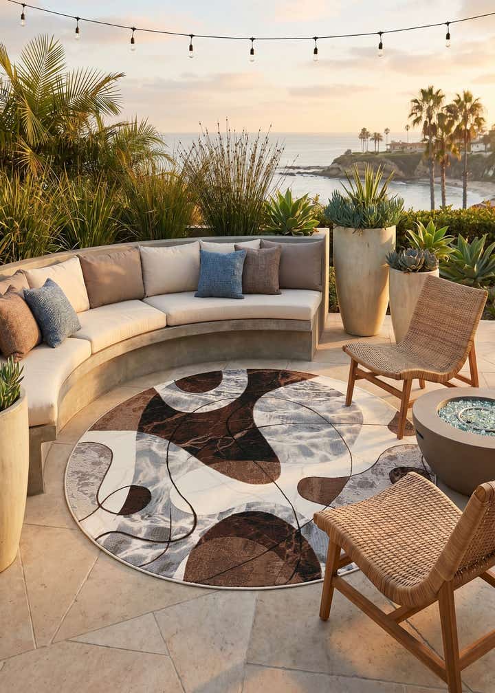 8' x 8' Easy-Clean Modern Indoor / Outdoor Round Rug