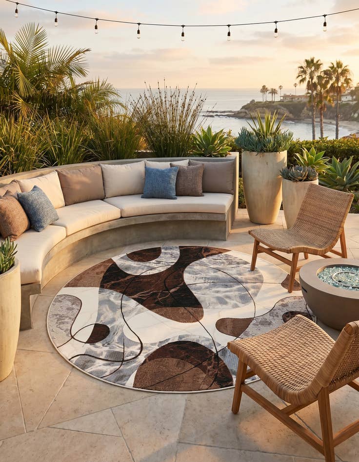 Detail image of 8' x 8' Easy-Clean Modern Indoor / Outdoor Round Rug