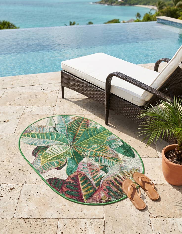 Detail image of 2' x 3' Easy-Clean Botanical Indoor / Outdoor Oval Rug