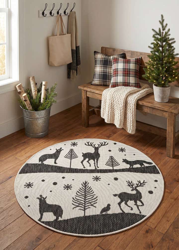 3' x 3' Easy-Clean Holiday Indoor / Outdoor Round Rug