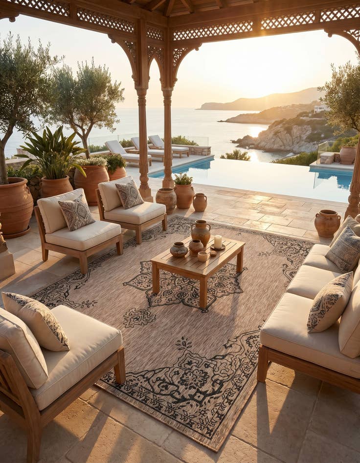 Detail image of 7' 10 x 10' Easy-Clean Traditional Indoor / Outdoor Rug