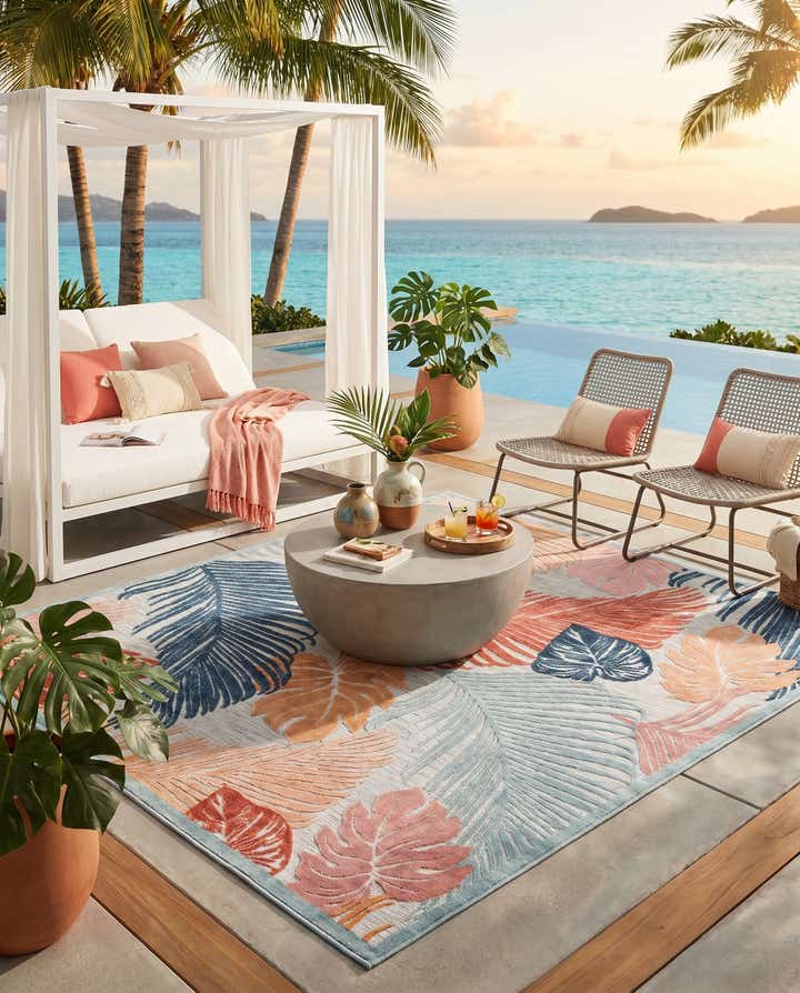 8' 2 x 8' 2 Easy-Clean Botanical Indoor / Outdoor Square Rug