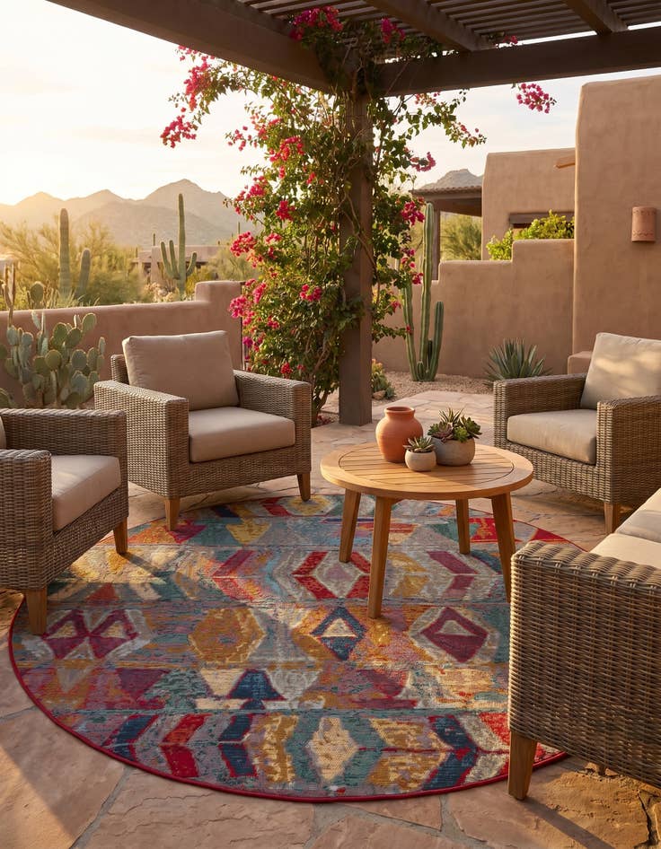 Detail image of 6' x 6' Easy-Clean Modern Indoor / Outdoor Round Rug