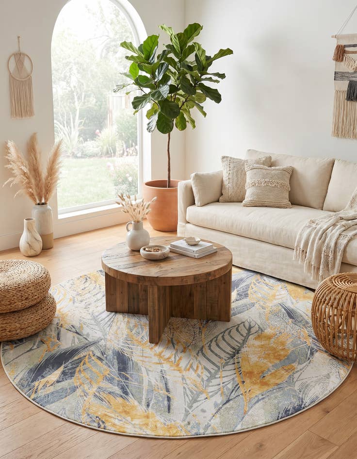 Detail image of 10' x 10' Easy-Clean Botanical Indoor / Outdoor Round Rug