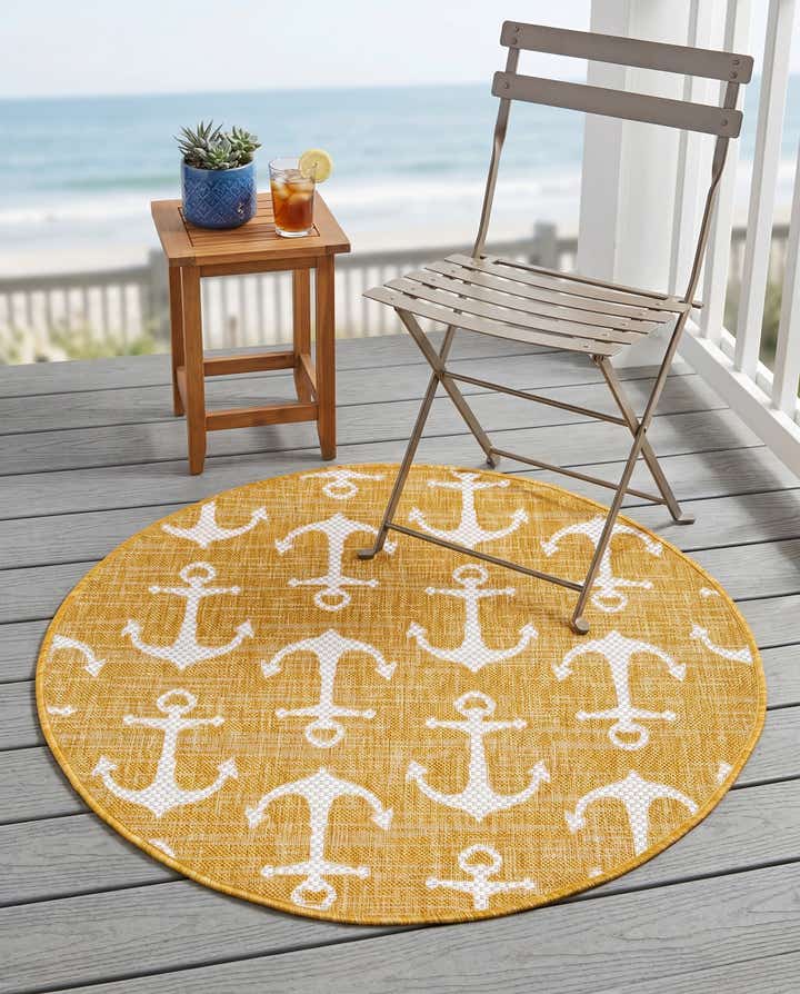 3' x 3' Easy-Clean Coastal Indoor / Outdoor Round Rug