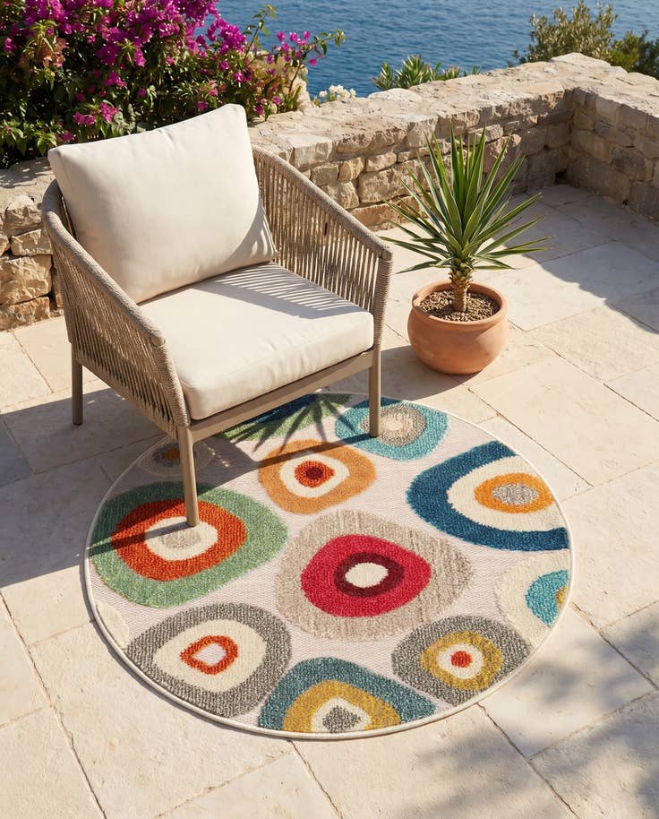 Detail image of 3' x 3' Easy-Clean Casablanca Indoor / Outdoor Round Rug