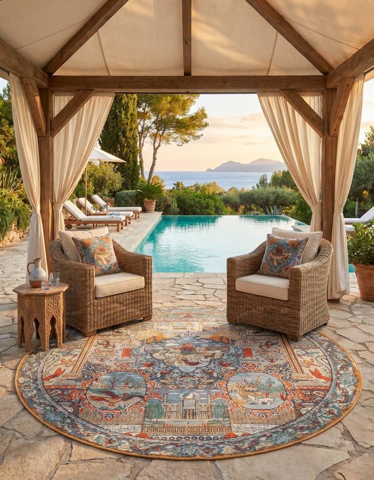 Detail image of 5' 3 x 5' 3 Easy-Clean Traditional Indoor / Outdoor Round Rug