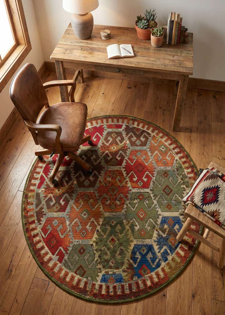 4' x 4' Easy-Clean Southwestern Indoor / Outdoor Round Rug