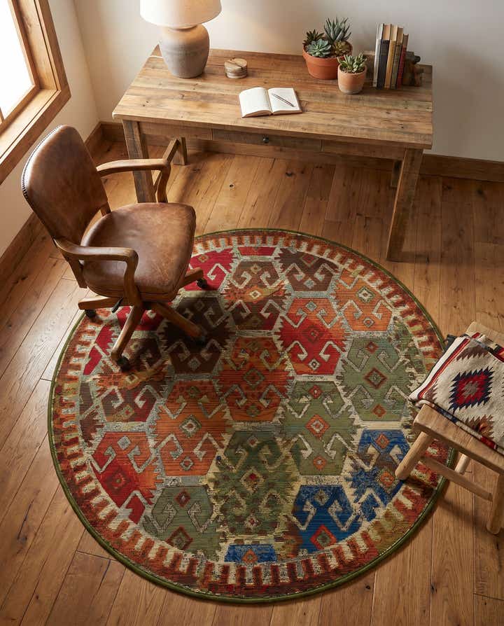 4' x 4' Easy-Clean Southwestern Indoor / Outdoor Round Rug