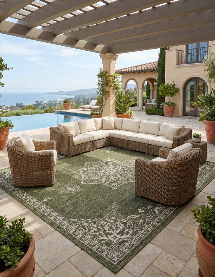 Detail image of 13' x 13' Easy-Clean Traditional Indoor / Outdoor Square Rug