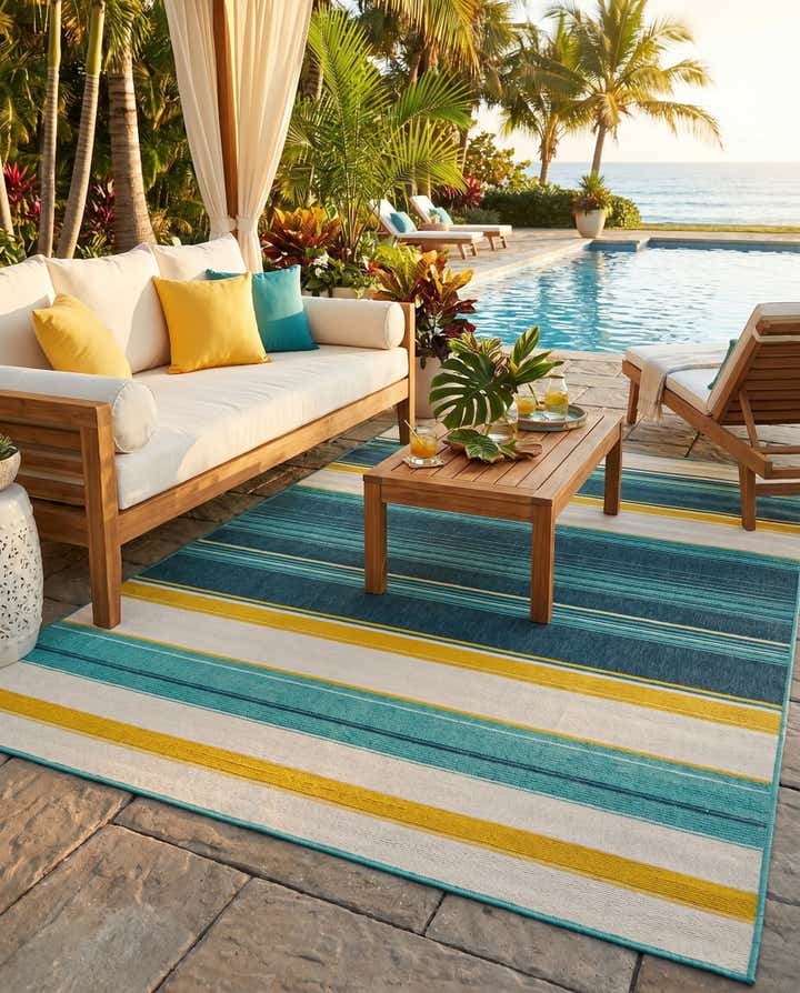 5' x 8' Easy-Clean Border Indoor / Outdoor Rug