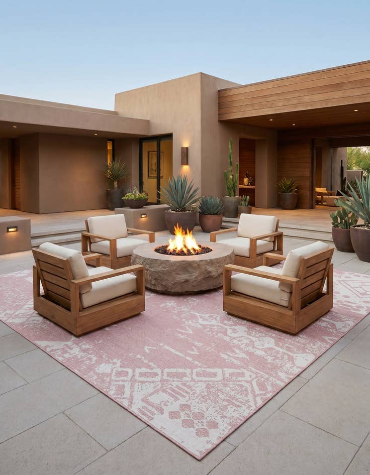 Detail image of 10' 8 x 10' 8 Easy-Clean Bohemian Indoor / Outdoor Square Rug