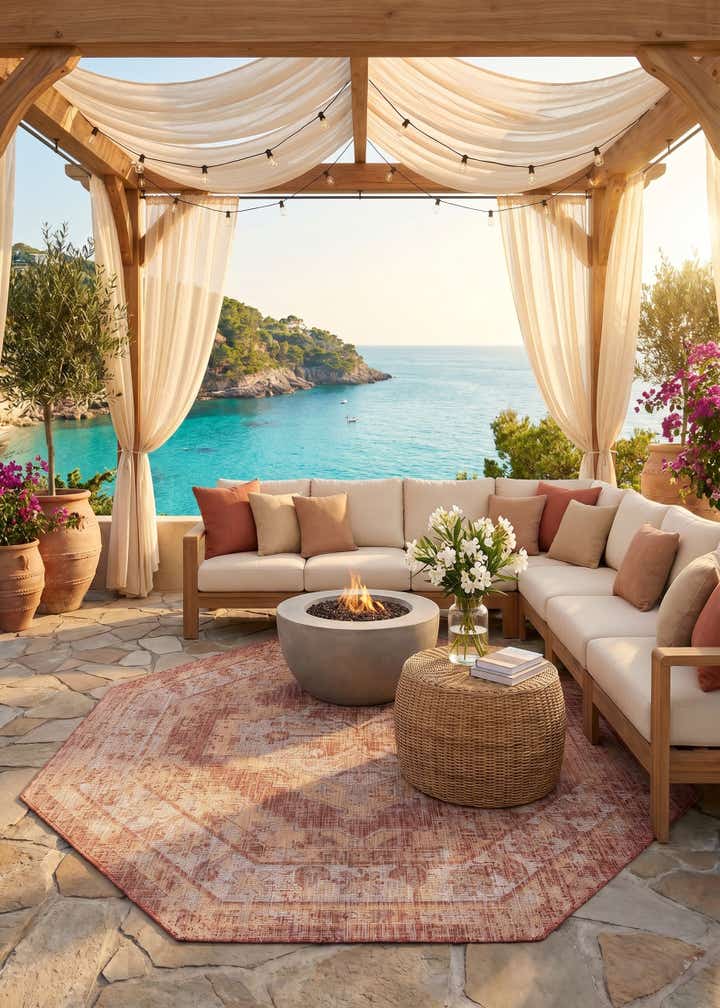 7' 10 x 7' 10 Easy-Clean Traditional Indoor / Outdoor Octagon Rug