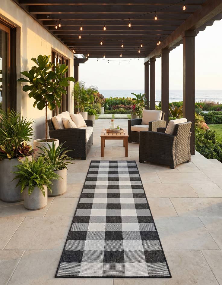 Detail image of 2' 7 x 12' Easy-Clean Checkered Indoor / Outdoor Runner Rug