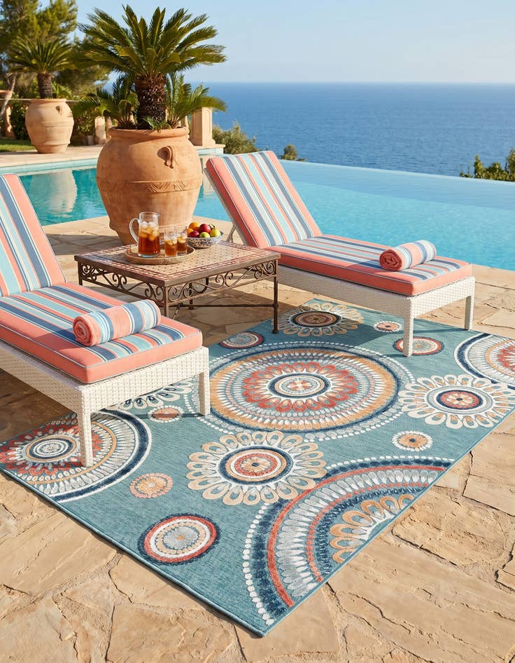 Detail image of 5' 2 x 8' Easy-Clean Botanical Indoor / Outdoor Rug