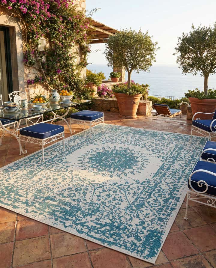 9' x 12' Easy-Clean Traditional Indoor / Outdoor Rug