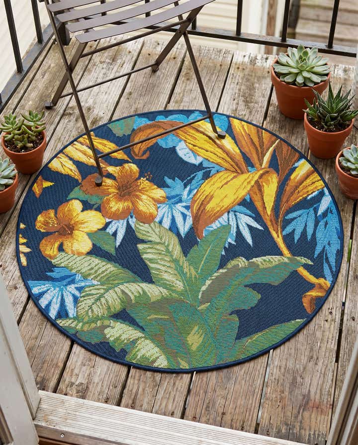 3' x 3' Easy-Clean Botanical Indoor / Outdoor Round Rug