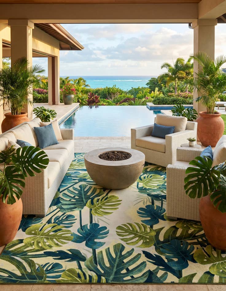 Detail image of 10' x 10' Easy-Clean Botanical Indoor / Outdoor Square Rug