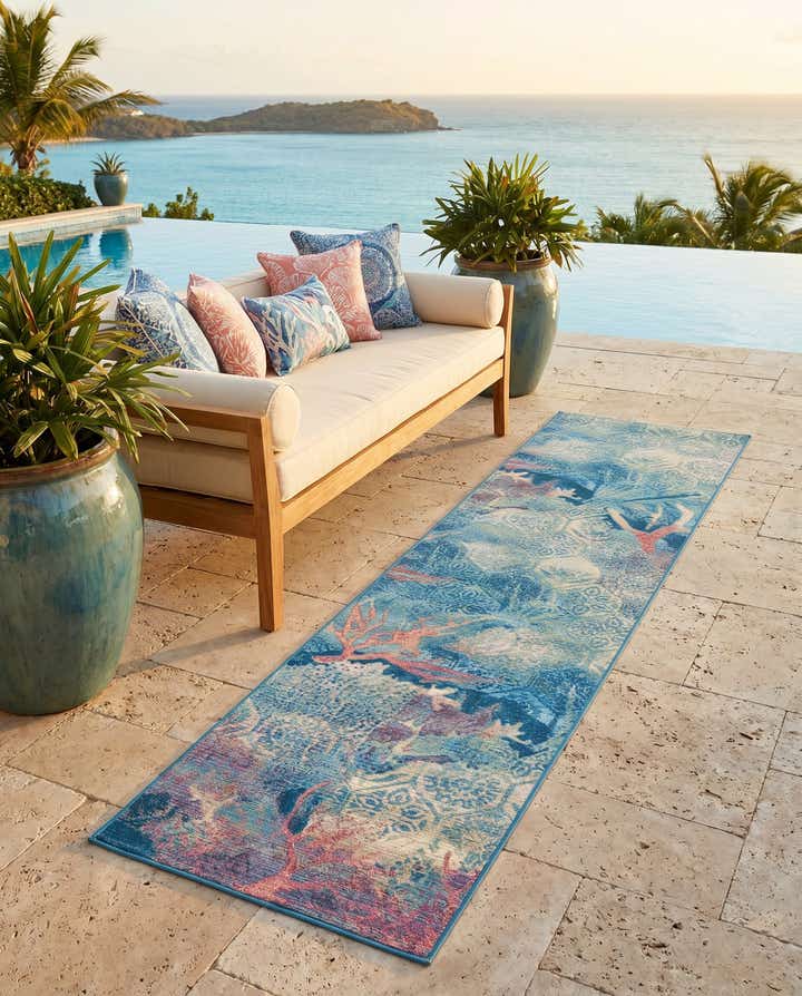 2' 7 x 12' Easy-Clean Coastal Indoor / Outdoor Runner Rug