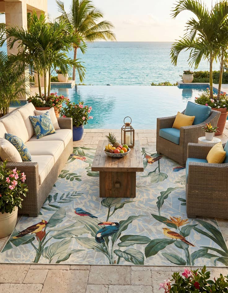 Detail image of 7' 10 x 11' Easy-Clean Botanical Indoor / Outdoor Rug