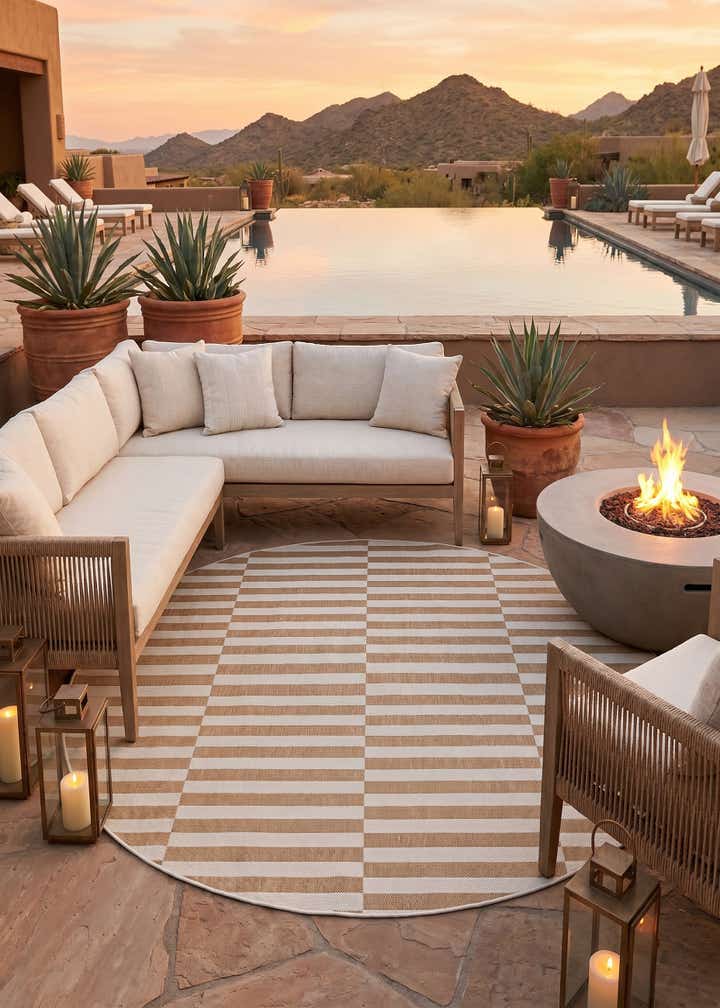 7' 10 x 7' 10 Easy-Clean Striped Indoor / Outdoor Round Rug