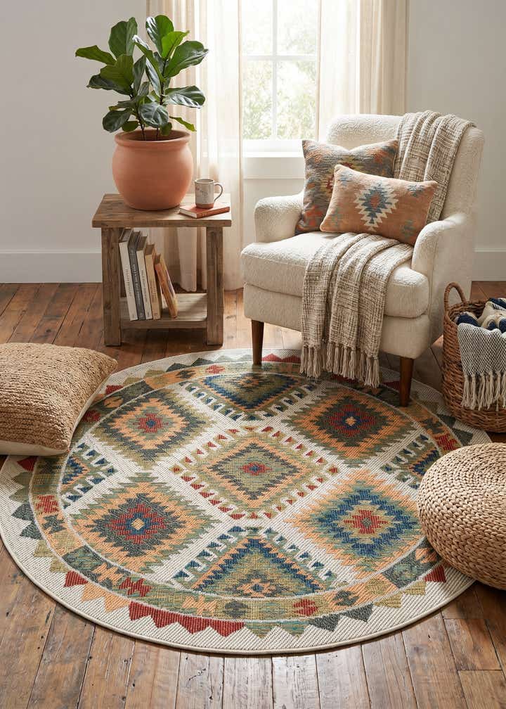 5' 3 x 5' 3 Easy-Clean Baja Indoor / Outdoor Round Rug