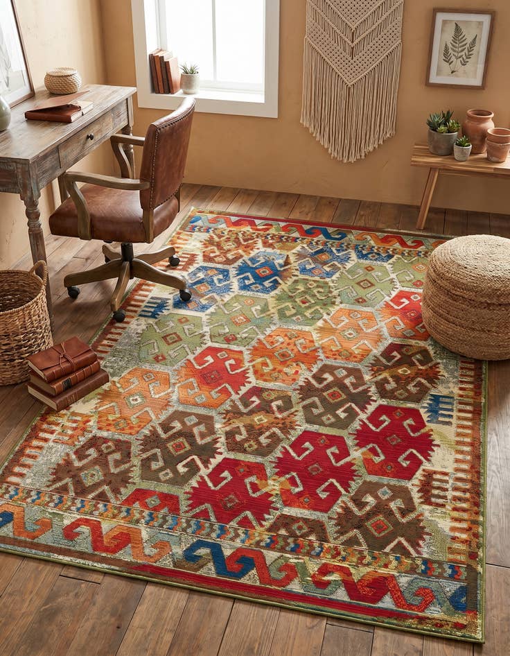 Detail image of 4' x 6' Easy-Clean Southwestern Indoor / Outdoor Rug