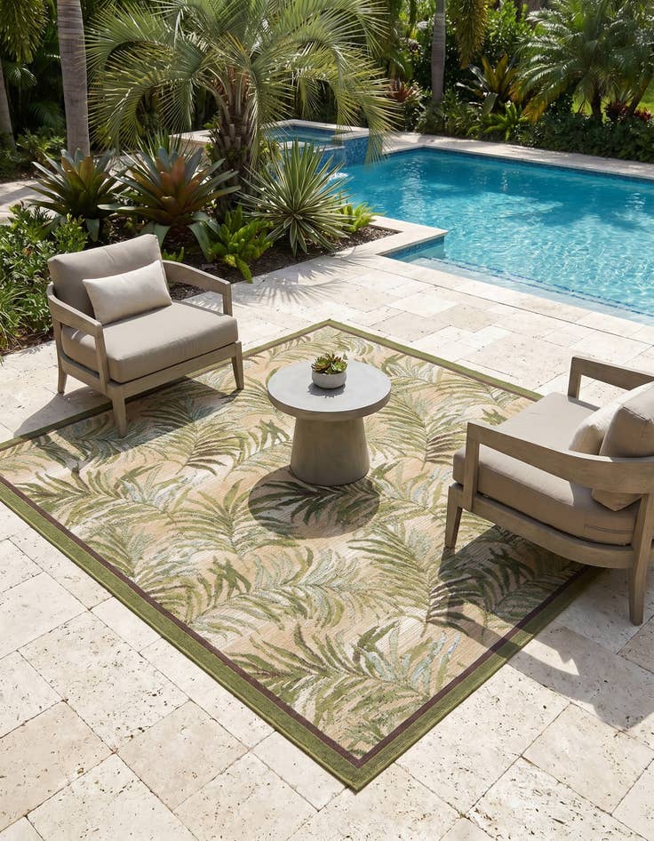 Detail image of 6' x 6' Easy-Clean Botanical Indoor / Outdoor Square Rug