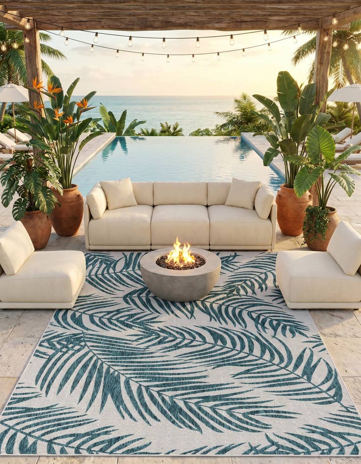 Detail image of 7' 10 x 11' Easy-Clean Botanical Indoor / Outdoor Rug