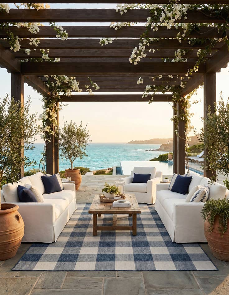 Detail image of 7' 10 x 10' Easy-Clean Checkered Indoor / Outdoor Rug