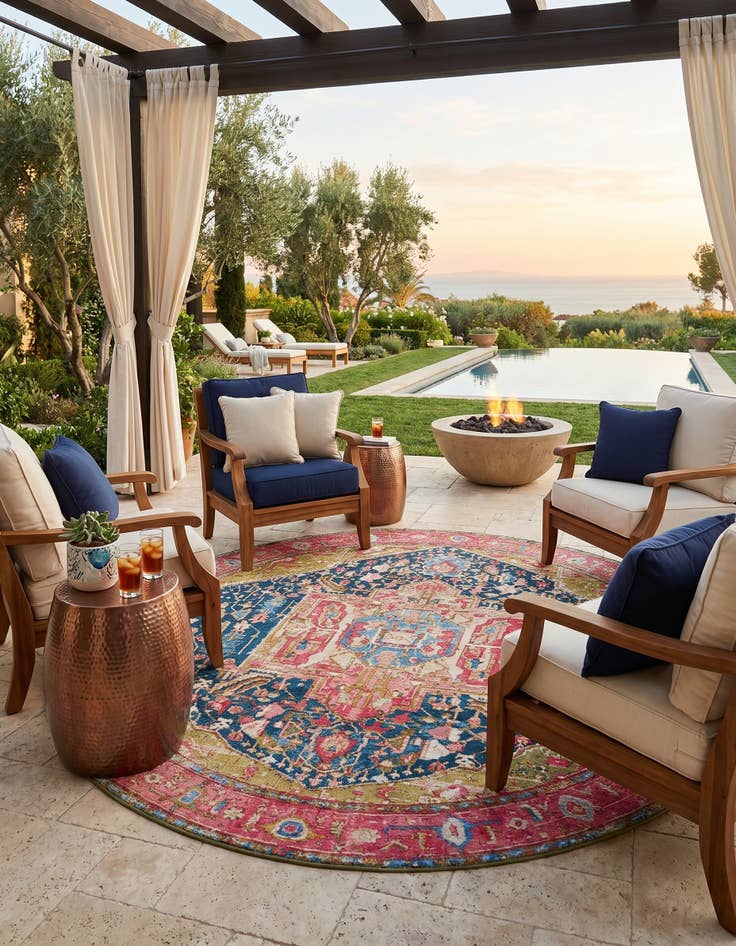 Detail image of 7' 10 x 7' 10 Easy-Clean Traditional Indoor / Outdoor Round Rug