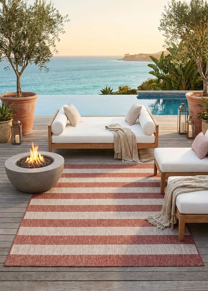 7' 10 x 10' Easy-Clean Striped Indoor / Outdoor Rug