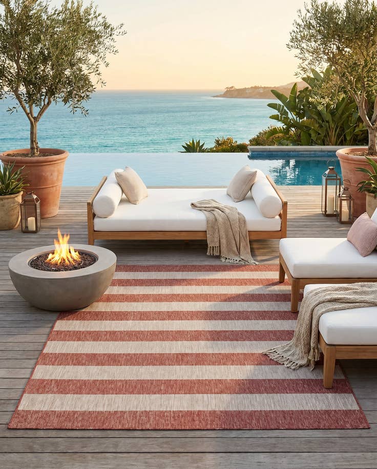 Detail image of 7' 10 x 10' Easy-Clean Striped Indoor / Outdoor Rug
