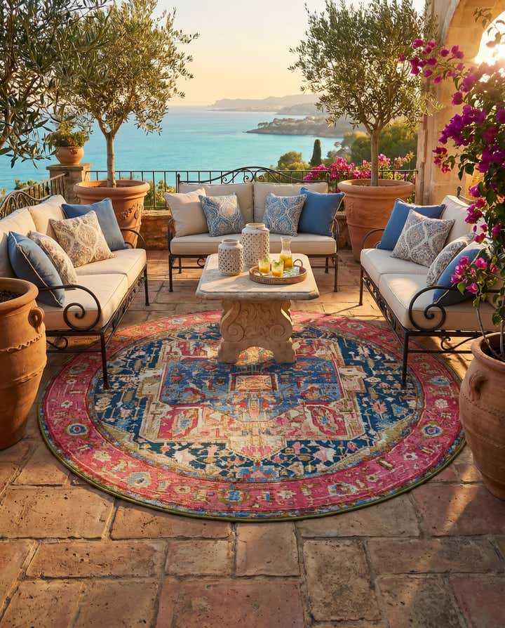 6' x 6' Easy-Clean Traditional Indoor / Outdoor Round Rug