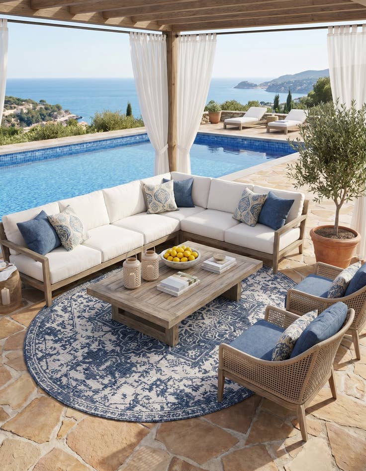 Detail image of 7' 10 x 10' Easy-Clean Jill Zarin Dubai Indoor / Outdoor Oval Rug