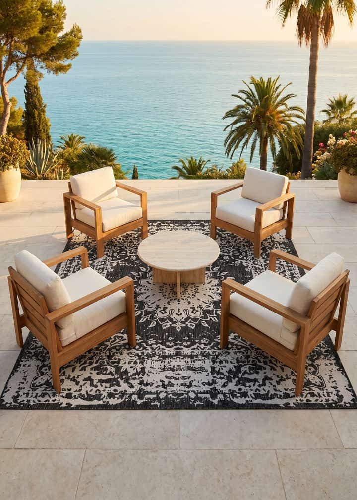 7' 10 x 7' 10 Easy-Clean Traditional Indoor / Outdoor Square Rug
