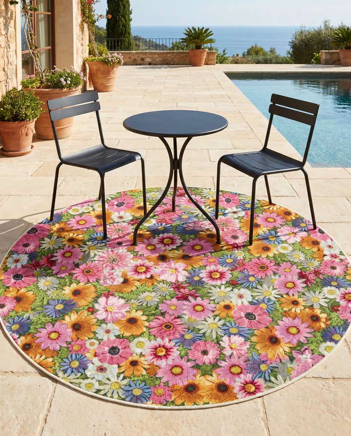 5' x 5' Easy-Clean Botanical Indoor / Outdoor Round Rug