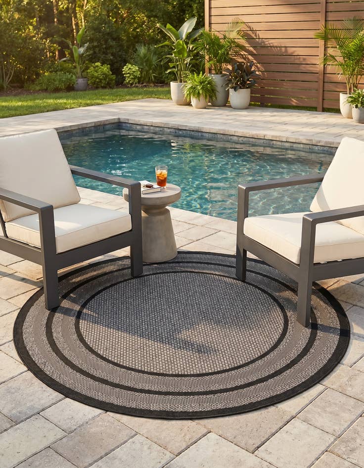 Detail image of 6' x 6' Easy-Clean Border Indoor / Outdoor Round Rug